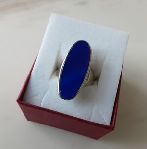 Joachim S'Paliu Modernist Large Oval Blue Chalcedony Ring Sz - Vtg